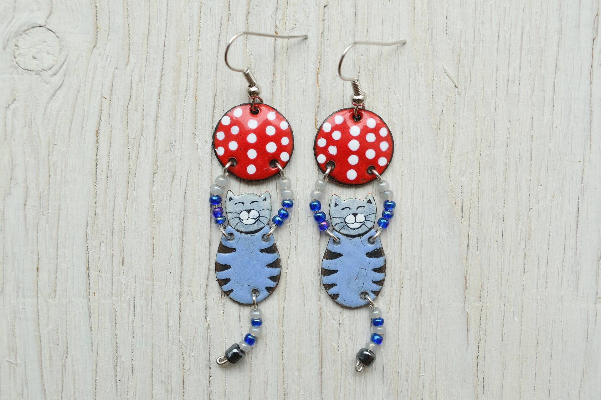 Emaille Ohrringe, Katzen Schmuck, Ohrringe, Boho Blaue Katze, Tabby Gestreifte Emaille Ohrringe, Katzen Schmuck, Ohrringe, Boho Blaue Katze, Tabby Gestreifte von miskka