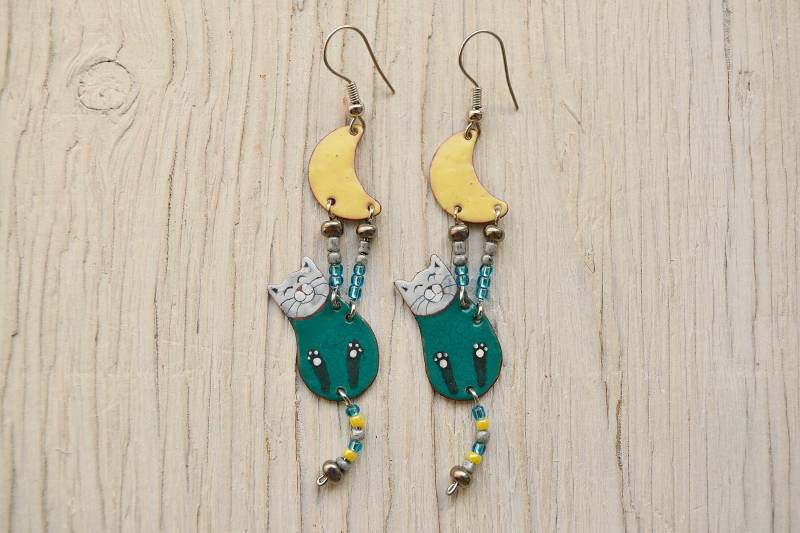 Emaille Ohrringe, Katzen Schmuck, Ohrringe, Boho Türkis, Für Katzenfans Emaille Ohrringe, Katzen Schmuck, Ohrringe, Boho Türkis, Für Katzenfans von miskka