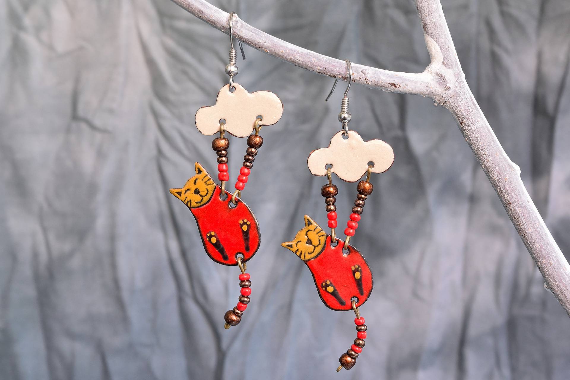 Emaille Ohrringe, Katzen Wolke Und Katzen, Schmuck, Ohrringe, Boho Wolke Emaille Ohrringe, Katzen Wolke Und Katzen, Schmuck, Ohrringe, Boho Wolke von miskka