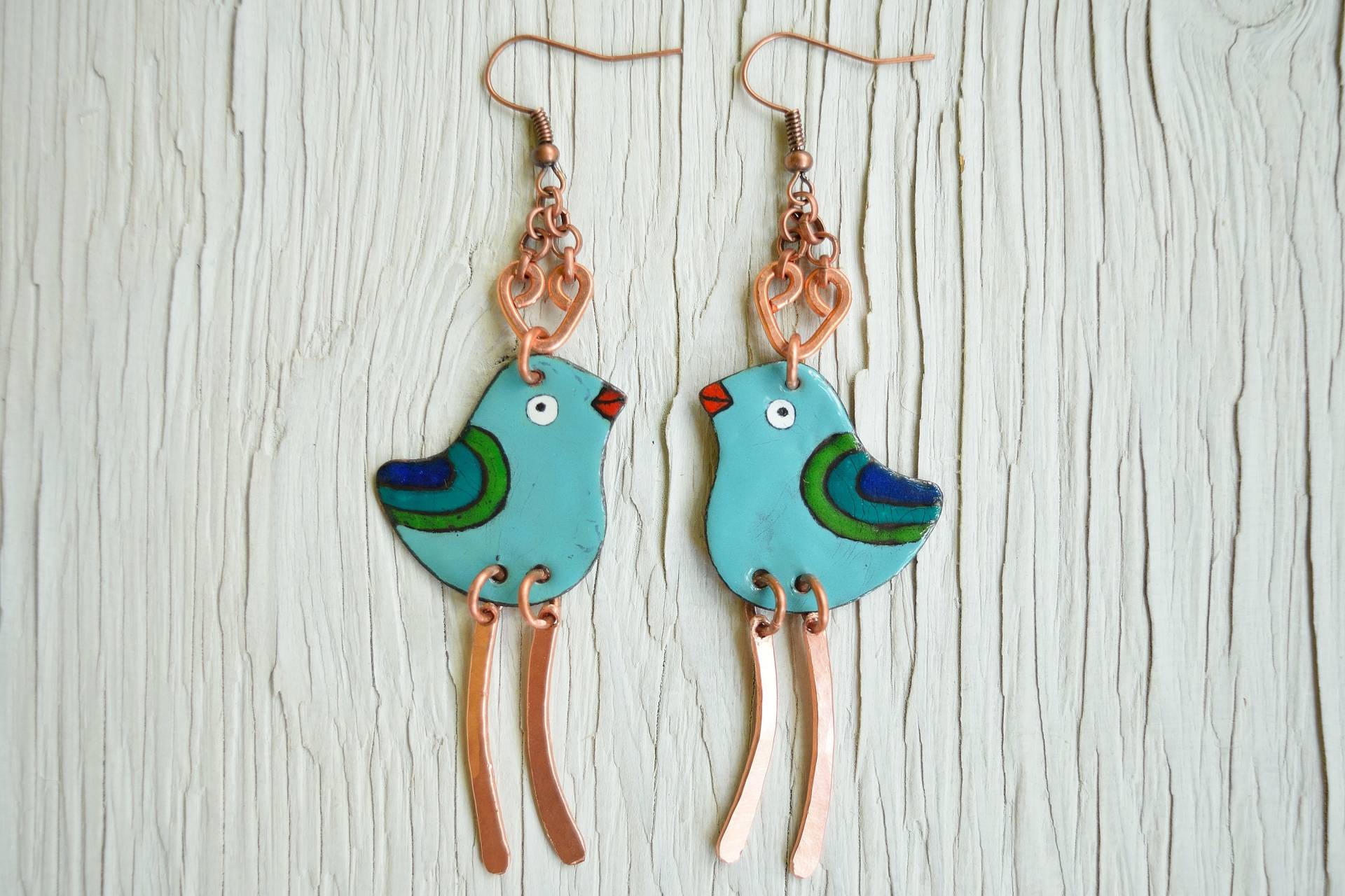 Emaille Ohrringe, Schmuck, Birdie, Blauer Vogel Vogel Emaille Ohrringe, Schmuck, Birdie, Blauer Vogel Vogel von miskka