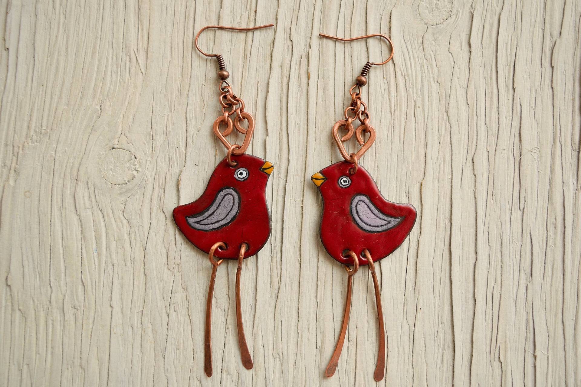 Emaille Ohrringe, Schmuck, Claret Vogel Birdie, Little Bird Emaille Ohrringe, Schmuck, Claret Vogel Birdie, Little Bird von miskka