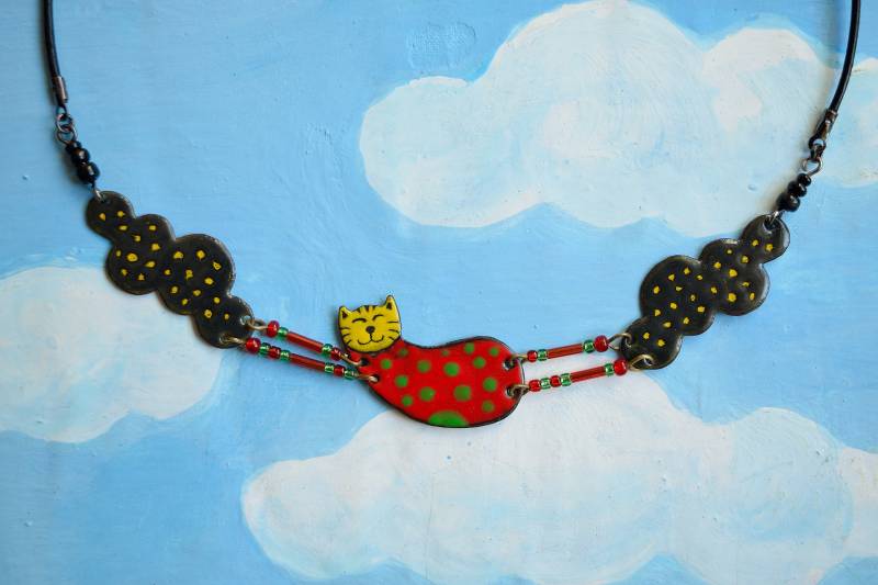 Katze Halskette, Emaille Schmuck, Katzen Anhänger, Wolke, Himmel, Sternenhimmel, Statement, Astronaut Katze Halskette, Emaille Schmuck, Katzen Anhänger, Wolke, Himmel, Sternenhimmel, Statement, Astronaut von miskka