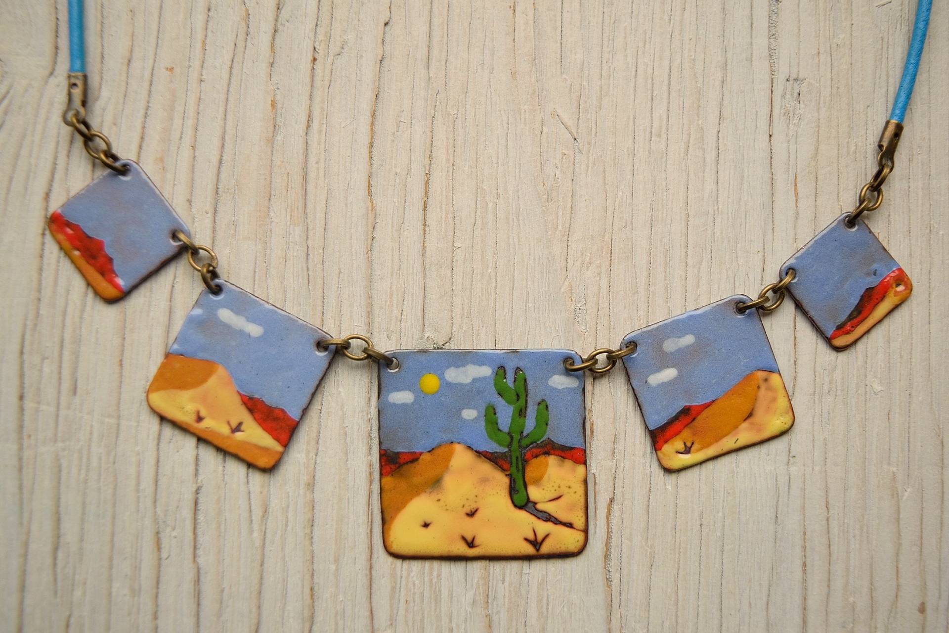 Panorama Landschaft, Wüste Schmuck, Emaille Halskette, Kelso Dünen, Statement Boho Emaille, Kaktus Kaktus Panorama Landschaft, Wüste Schmuck, Emaille Halskette, Kelso Dünen, Statement Boho Emaille, Kaktus Kaktus von miskka