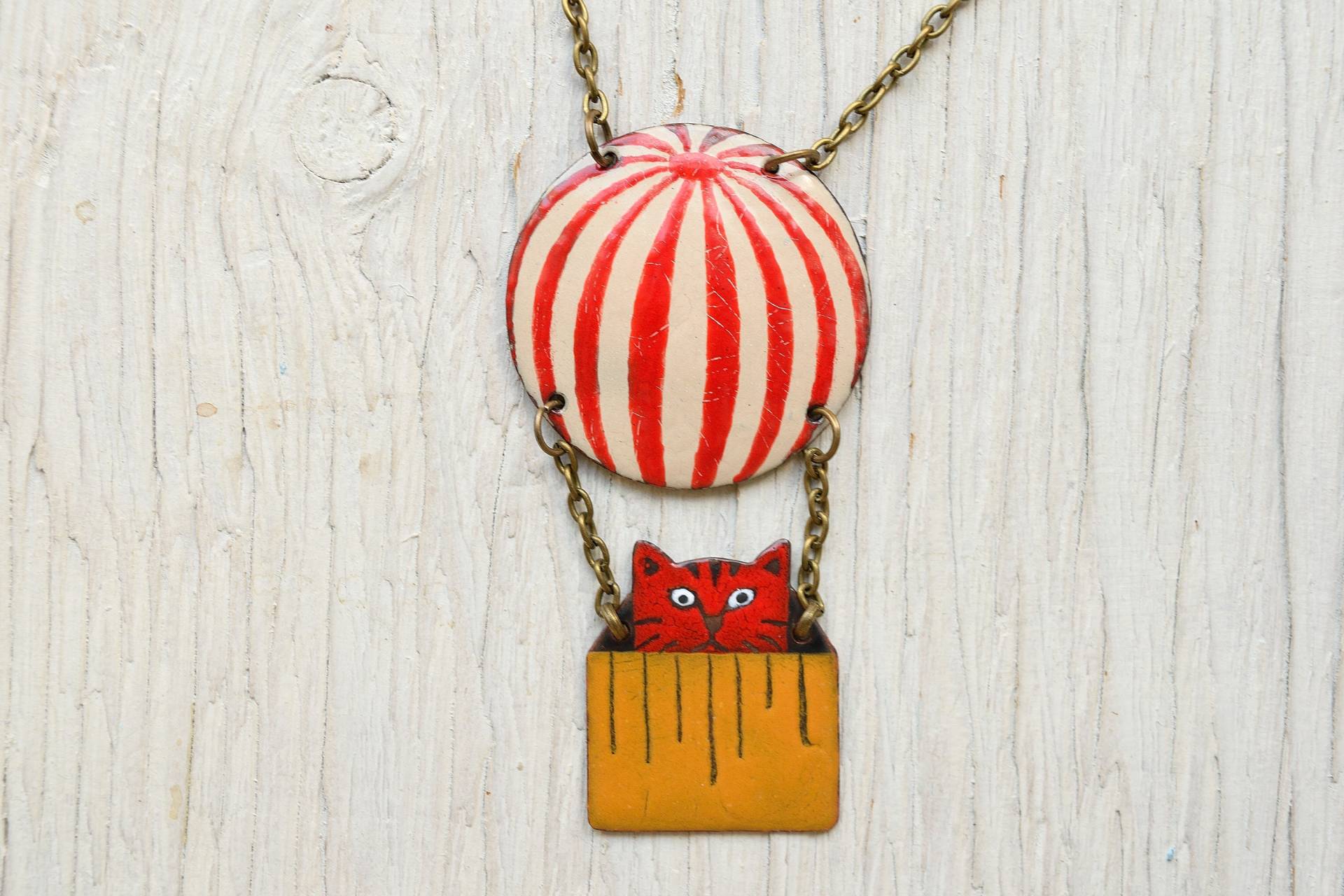 Rote Katze Anhänger, Emaille Halskette, Schmuck, Luftballon, Boho Katzen Form Katze Rote Katze Anhänger, Emaille Halskette, Schmuck, Luftballon, Boho Katzen Form Katze von miskka