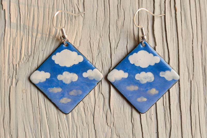 Wolken Ohrringe, Wolke Im Himmel Panorama Himmel, Schmuck, Emaille Fliegen, Boho Flugzeug Wolken Ohrringe, Wolke Im Himmel Panorama Himmel, Schmuck, Emaille Fliegen, Boho Flugzeug von miskka