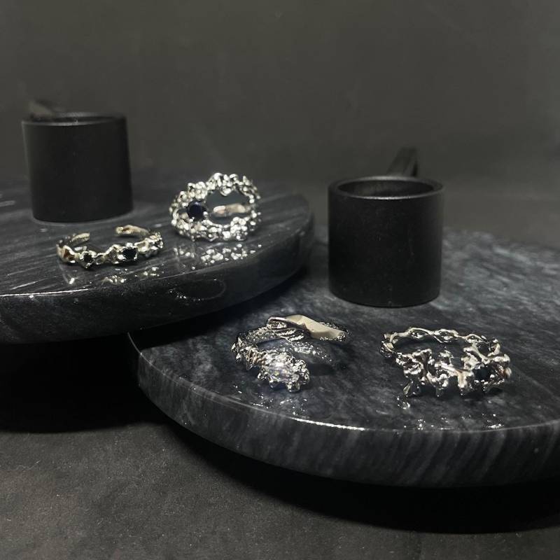 Y2K Irregular Silver Metal Liquid Ring, Dripping Open Adjustable Lava Abstract Ring Statement, Gift For Her von misomelabel