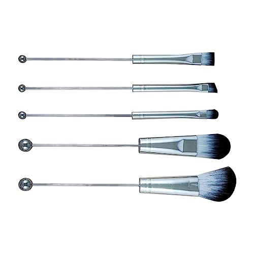 5-teiliges Lidschatten-Pinsel-Set mit Perlen, synthetische Grundierungspinsel-Set mit Aluminiumröhren für Make-up-Anwendung, Grau von misppro