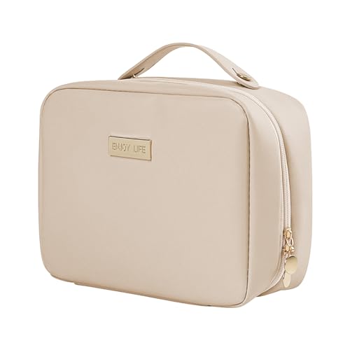 Reise-Make-up-Tasche, große Kosmetiktasche für Damen, wasserdicht, tragbar, offen, flach, Kulturbeutel, großer Make-up-Organizer, für Reisen mit Griff von misppro