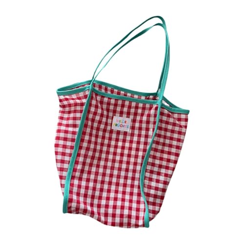 misppro Damen Leichte Sommer-Tragetasche, faltbar, Reise-Umhängetasche, rotes Karomuster, 37 x 24 cm von misppro