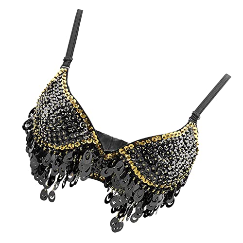misppro Damen Top BH Bauchtanz Hip Dancer Kostüm Tanzkleidung Tanzkostüm, Schwarz, Medium von misppro