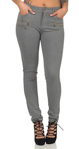 Treggings Jeggings Hüfthose Stretch Slimfit mit Taschen Hose Gr. XS S M L XL, Grau-Meliert XL von miss anna