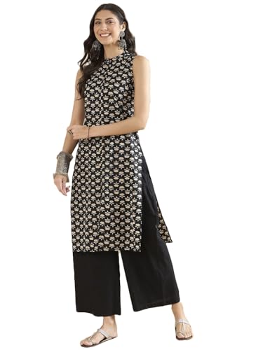 miss fame Damen Kurta mit Palazzo bedruckt, Baumwolle, Braun, Braun, Medium von miss fame