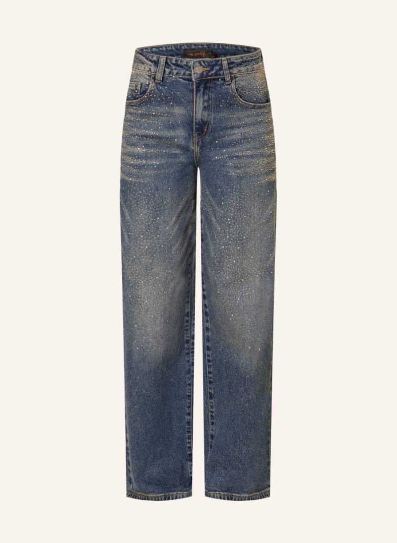 Miss Goodlife Straight Jeans Mit Schmucksteinen blau von miss goodlife