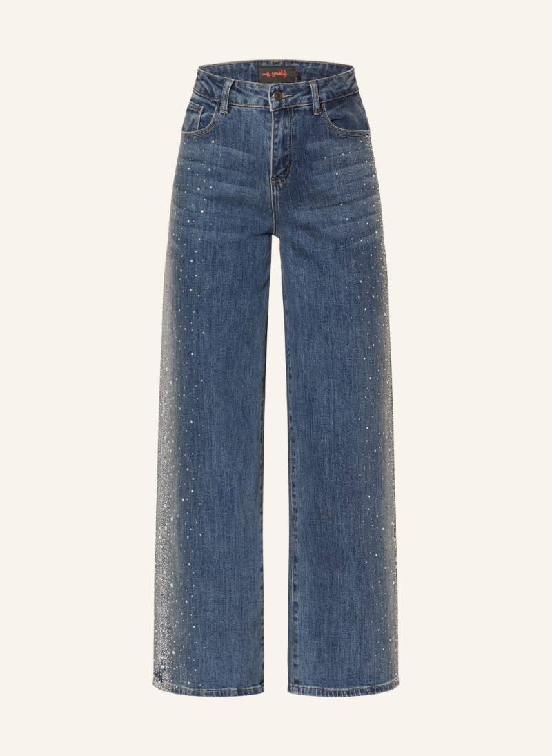 Miss Goodlife Straight Jeans Mit Schmucksteinen blau von miss goodlife