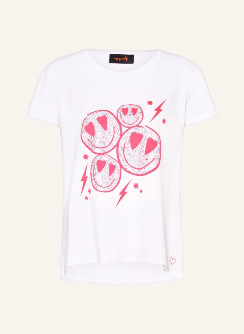 Miss Goodlife T-Shirt Heartface Mit Schmucksteinen weiss von miss goodlife