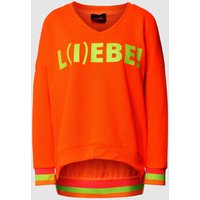 miss goodlife Sweatshirt mit V-Ausschnitt Modell 'L(I)EBE!' in Neon Orange, Größe L von miss goodlife