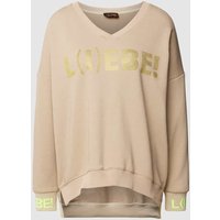 miss goodlife Sweatshirt mit Ziersteinbesatz Modell 'L(I)EBE' in Sand, Größe L von miss goodlife