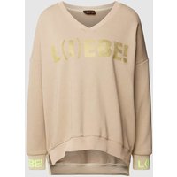 miss goodlife Sweatshirt mit Ziersteinbesatz Modell 'L(I)EBE' in Sand, Größe XL von miss goodlife