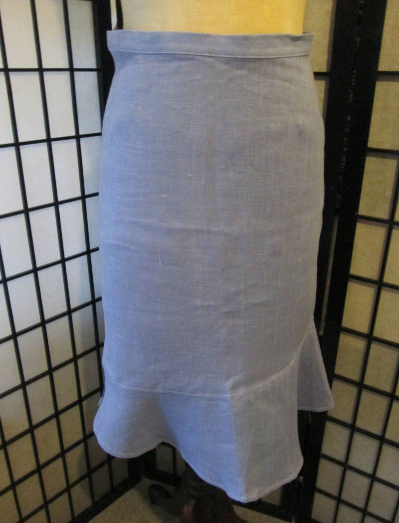 Frecher Tiger Rüschensaum Bleistift Rock, Lavendelfarbener Leinen Wackelrock von missShoe