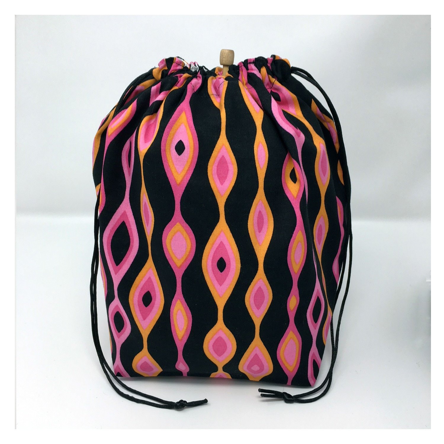 Verkauf - Retro Pink Orange Streifen Stricken Häkeln Kordel Projekt Tasche von missfiberfox
