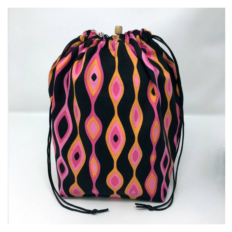 Verkauf - Retro Pink Orange Streifen Stricken Häkeln Kordel Projekt Tasche Verkauf - Retro Pink Orange Streifen Stricken Häkeln Kordel Projekt Tasche von missfiberfox