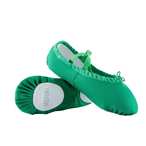 Ballettschuhe Damen Canvas Tanzschuhe Gymnastik Schuhe Geteilte Ledersohle Ballettschläppchen(44, Grün) von missfiona