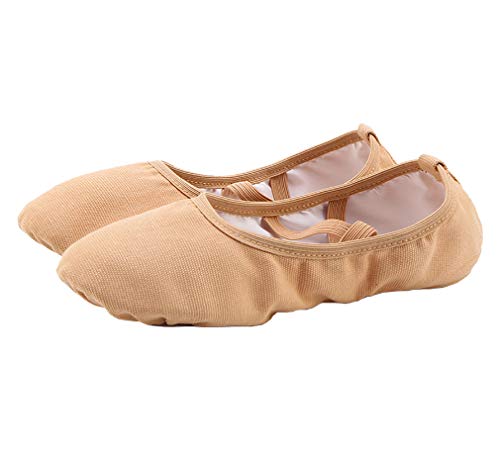 Ballettschuhe Damen Canvas Tanzschuhe Gymnastik Schuhe Geteilte Ledersohle Ballettschläppchen(37, Bräun Band) von missfiona