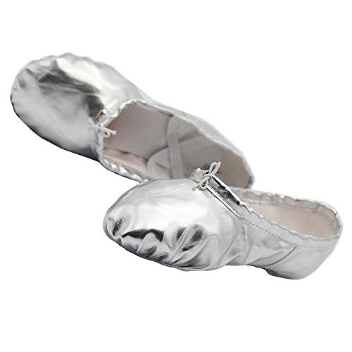 Damen Ballettschuhe Yoga Tanzschuhe Lackleder Ballettschläppchen Geteilte Ledersohle Gymnastik(36, Silber) von missfiona