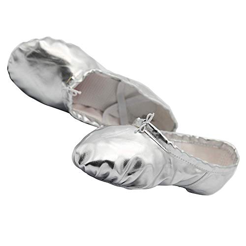 Damen Lackleder Ballettschuhe Tanzschuhe Gymnastik Geteilte Ledersohle Ballettschläppchen(43, Silber) von missfiona