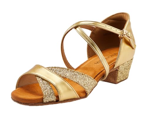Mädchen Salsa Tanzschuhe Kinder Glitzer Latein Tango Ballsaal Schuhe mit Weiche Sohlen(27 EU, Gold) von missfiona