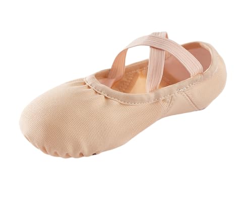 missfiona Ballettschuhe für Mädchen Kleinkind Anfänger Ballettschläppchen Tanz Hausschuhe mit Geteilte Sohle(35 EU, Beige) von missfiona
