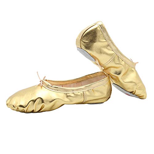missfiona Damen Ballettschuhe Yoga Tanzschuhe Lackleder Ballettschläppchen Geteilte Ledersohle Gymnastik(38, Gold) von missfiona