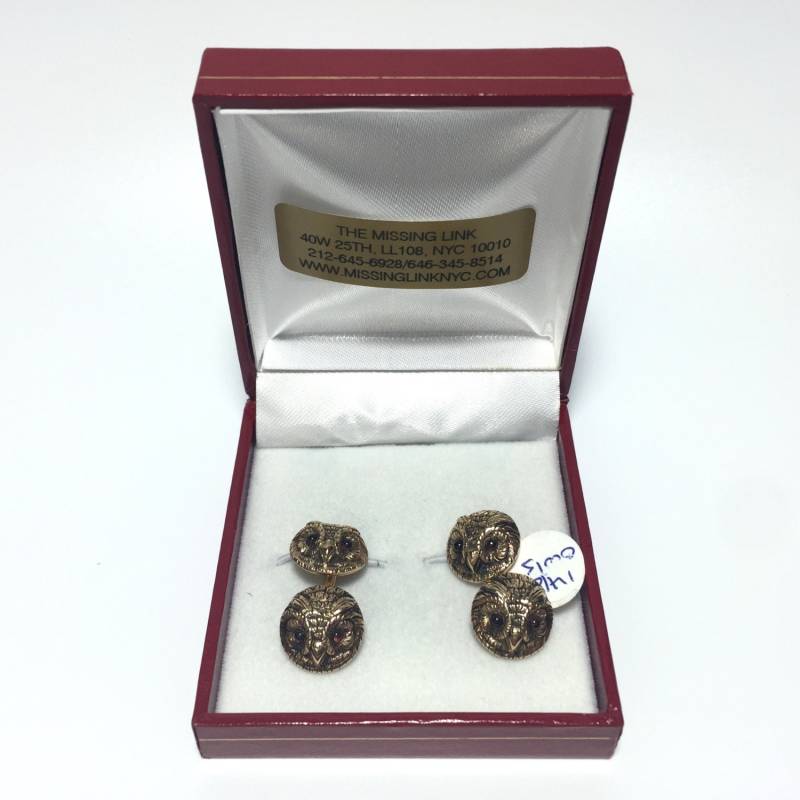 Doppelseitige Manschettenknöpfe Aus 14-Karätigem Gold Mit Eulen Und Rubinaugen in Einer Box. Geschenke Für Trauzeugen, Hochzeitsgeschenke von missinglinknyc