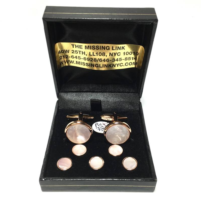 Rose Gold Filled Tuxedo 5 Perlmutt Manschettenknöpfe Und Passende Shirt Stud Set Mit Schraubverschlüssen in Box, Hochzeitsgeschenke, Groomsmen's von missinglinknyc