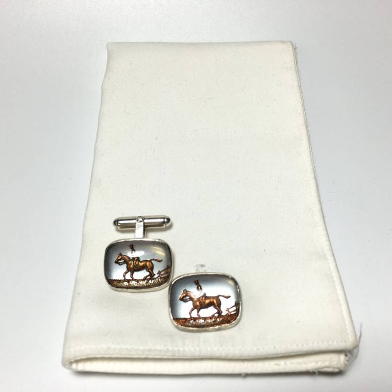 Vintage Pferd Reverse Geschnitzte Handbemalte Glas Essex Crystl Stil Sterling Silber Manschettenknöpfe Mit Box von missinglinknyc