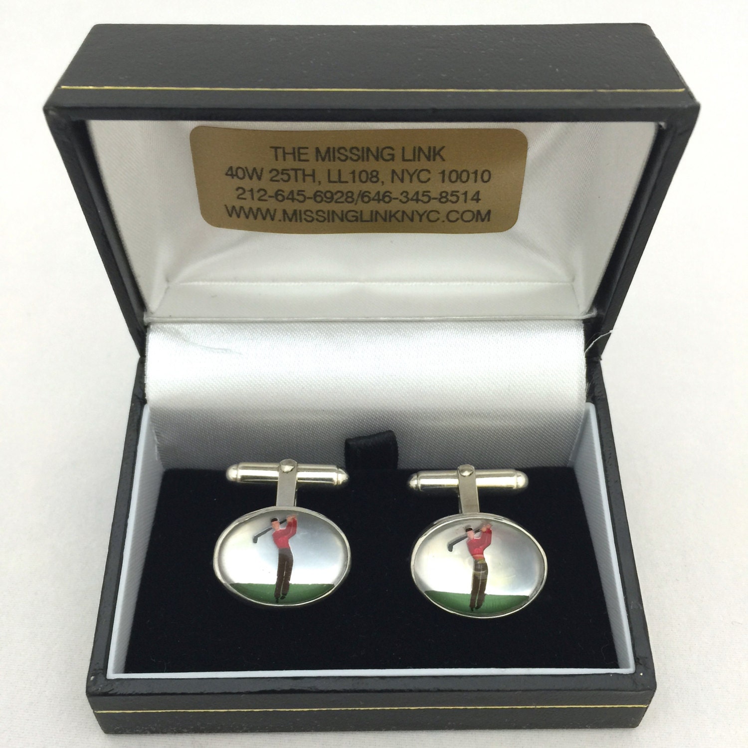 Vintage Reverse Geschnitzte Handbemalte Glas Golf Crystal Style Sterling Silber Oval Manschettenknöpfe Mit Box Vintage Reverse Geschnitzte Handbemalte Glas Golf Crystal Style Sterling Silber Oval Manschettenknöpfe Mit Box von missinglinknyc