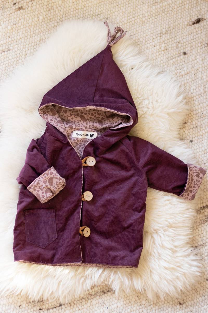 Babyjacke Größe 74, Lila Cord, Jersey Vögel von misslucycrafts