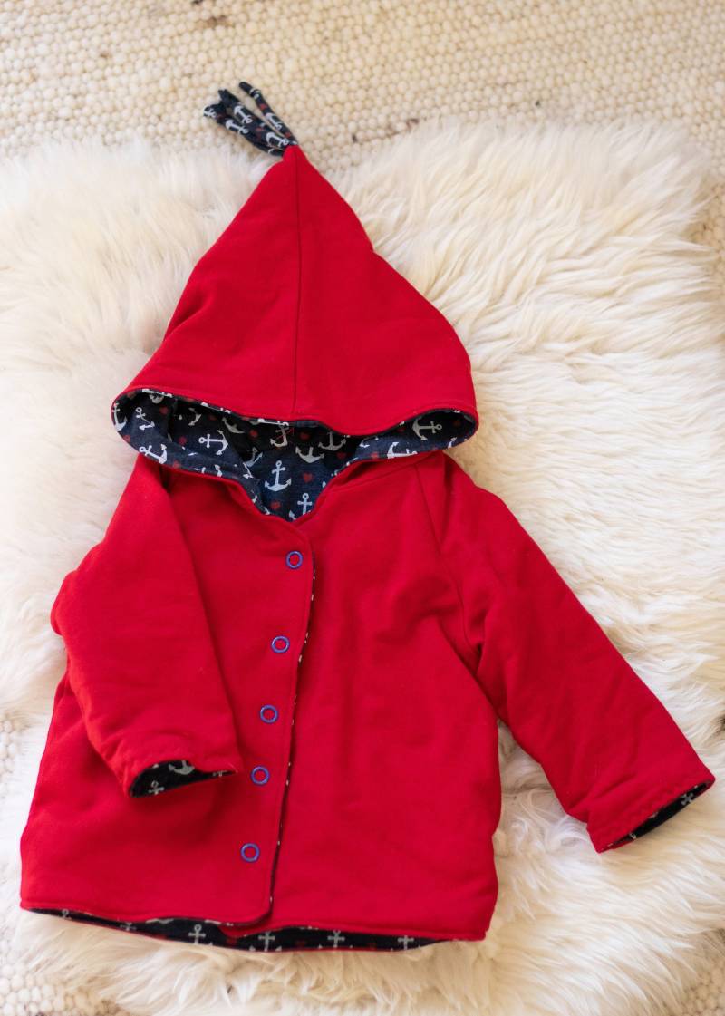 Maritime Babyjacke Mit Kapuze | Größe 68 Ankern Wendejacke Rot Blau Weiß von misslucycrafts