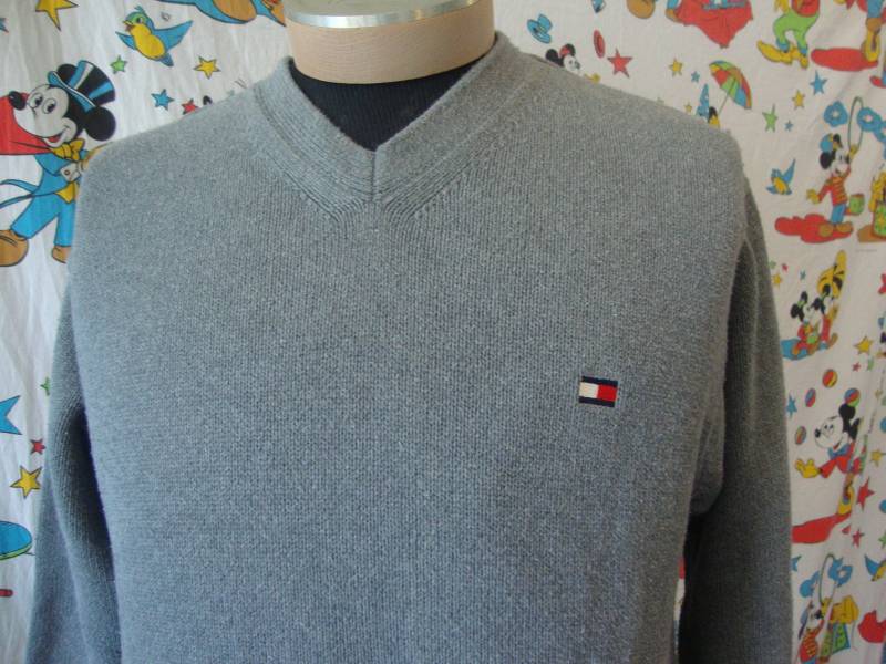 Tommy Hilfiger Vintage 90Er Hip Hop Rap Grauer V-Ausschnitt Pullover Herren Sz L von missmanda44