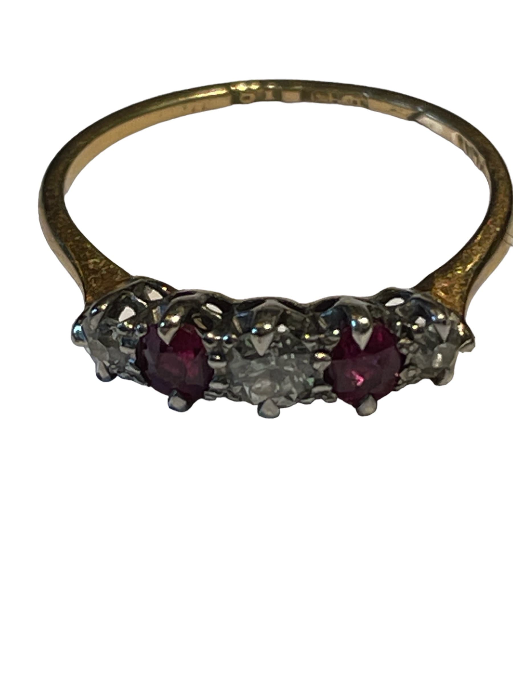 Ein 1940S Rubin Und Old Cut Diamant Ring Aus 18 Karat Gold Mit Fünf Steinen von mitaineshop