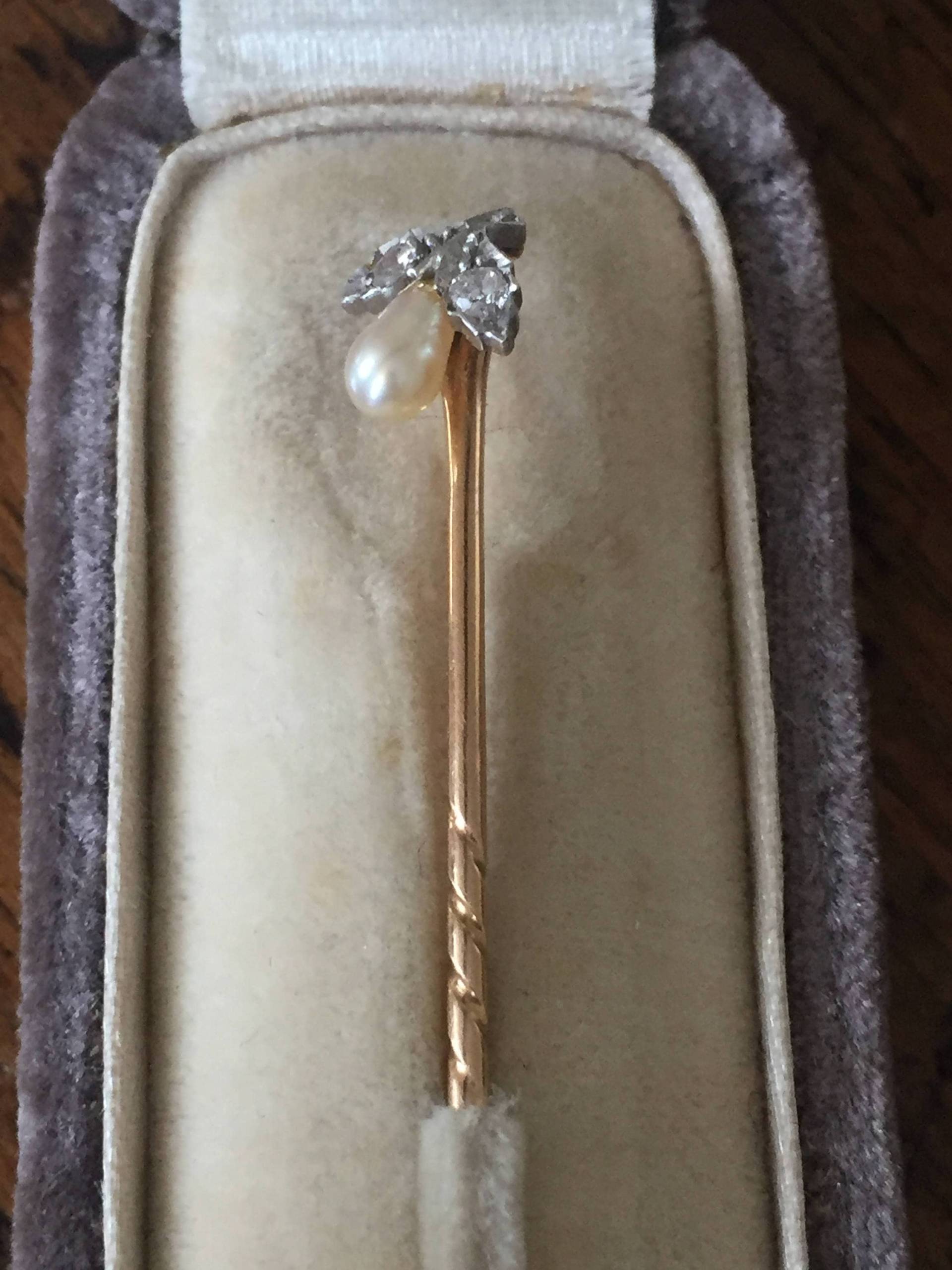 Ein Platin Und Diamant Natürliche Perle Stick Pin von mitaineshop