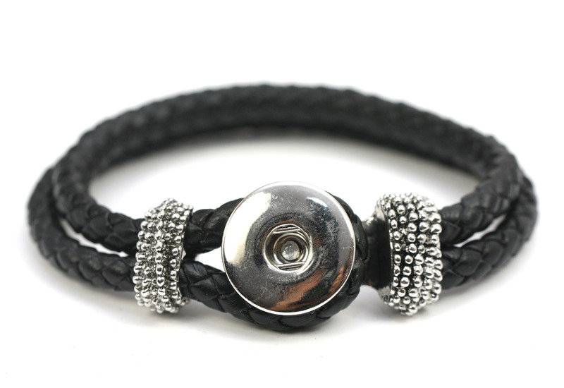 Lederarmband Geflochten Druckknöpfe Schwarz Chunks von mitherzundpapier