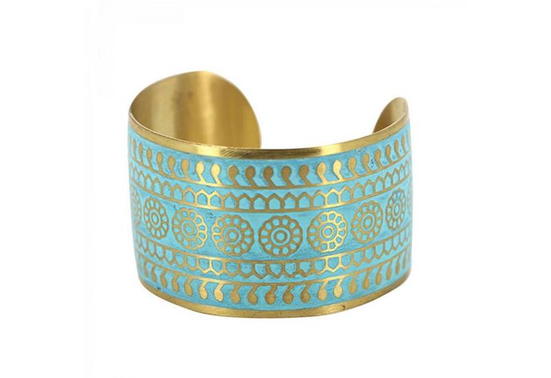 mitienda Armband Armreif türkis aus Messing mit goldener Musterung von mitienda