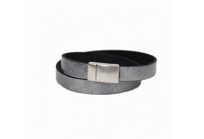 mitienda Armband Lederarmband grau, Magnetverschluss silber von mitienda