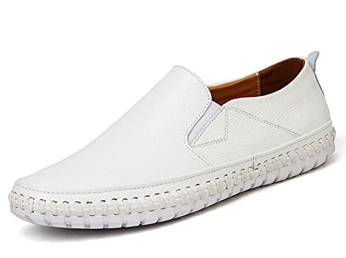 Herren Echtleder Loafer Schuhe Slip On Soft Business Fahrschuhe, Weiß, 46 EU von mitvr