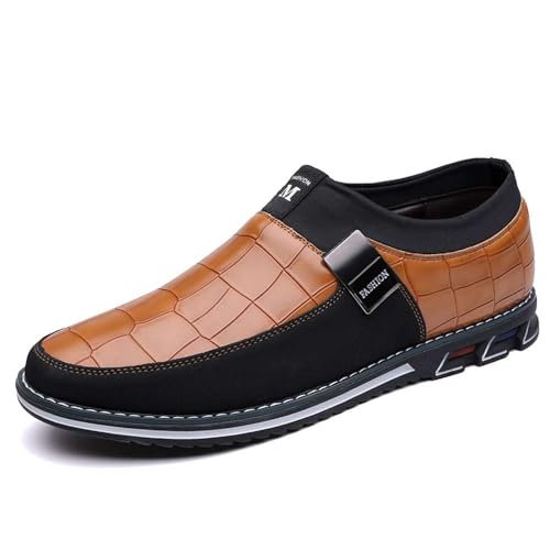 Herren Freizeitkleid Oxford Schuhe Business Büro Loafers Leder Mode Kleid Sneakers Komfort Walking Fahren Schuhe, Orange/Abendrot im Zickzackmuster (Sunset Chevron), 44.5 EU von mitvr