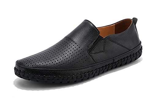 Herren Loafer Schuhe aus echtem Leder zum Reinschlüpfen, weiche Business-Fahrschuhe, Schwarz 1, 43 EU von mitvr