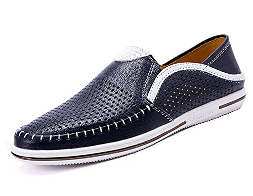 Herren-Schlupfschuhe aus echtem Leder, modisch, zum Reinschlüpfen, lässig, weich, für den Sommer, Blau 1, 42 EU von mitvr