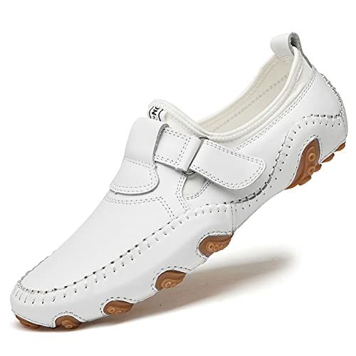 mitvr Herren Casual Leder Loafers Schuhe Penny Loafers Mokassin Flats Bootsschuhe, Weiss/opulenter Garten, 42 EU von mitvr