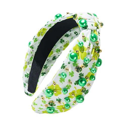Green Shamrock Haarband, St. Patrick's Day Knotted Clover Haarband, verziert mit Kristallsteinen, Irish Holiday Hair Accessory, St. Patrick's Day Green Haarband für Damen von mivceklw